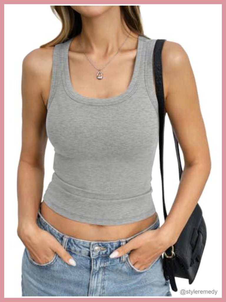 95% Cotton Ribbed Scoop Neck Crop Tank Top Sleeveless Fitted Basic Summer Top